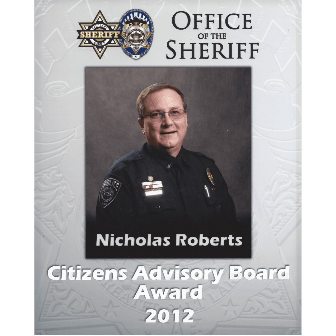 Nicholas Roberts in uniform for the 2012 Citizens Advisory Board Award from the Sheriff's Office.