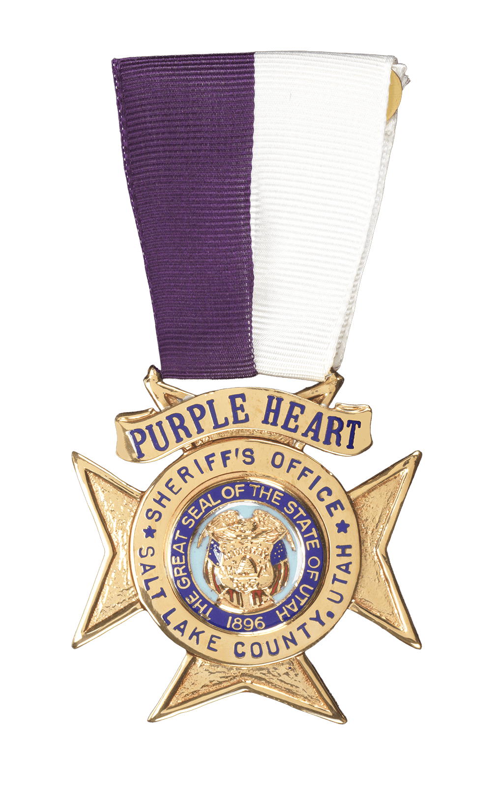 Gold Salt Lake County Sheriff's Office Purple Heart medal with a purple and white ribbon.